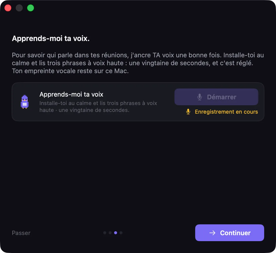 Étape d'enregistrement de la voix