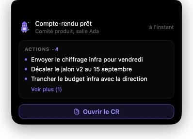 Compte-rendu prêt, avec les actions